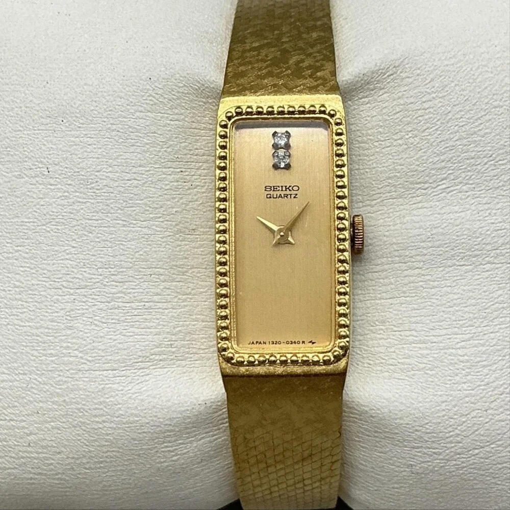 Seiko Womens Watch 12mm Gold Dial Gold Tone Mesh 1320-5289 New Battery 5.5
